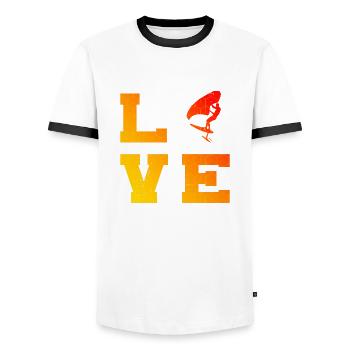 wingfoil hydrofoil foilwing wingsurf men - Men's Ringer Shirt - white/black - Front - AI Model Female 172 light (172cm) & AI Model Male 178 dark (178cm)