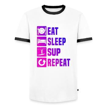Standup Paddleboard Women Sup Men's Standup Paddle - Men's Ringer Shirt - white/black - Front - AI Model Female 172 light (172cm) & AI Model Male 178 dark (178cm)