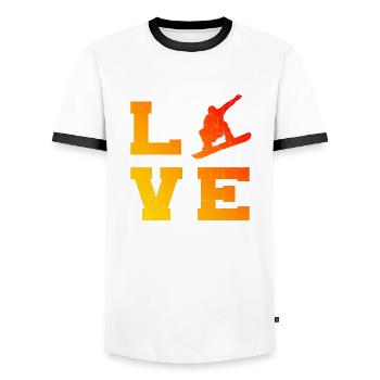 Snowboard Men Snowboarding Women Winter Sports - Men's Ringer Shirt - white/black - Front - AI Model Female 172 light (172cm) & AI Model Male 178 dark (178cm)