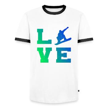Snowboarders femmes sports d'hiver snowboard hommes - T-shirt contrasté Homme - blanc/noir - Devant - AI Model Female 172 light (172cm) & AI Model Male 178 dark (178cm)