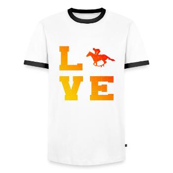Women's Riders Horse Riding Equestrian Sport Show Jumping - Men's Ringer Shirt - white/black - Front - AI Model Female 172 light (172cm) & AI Model Male 178 dark (178cm)