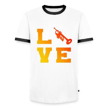 Trumpet Player Trumpeter Playing - Men's Ringer Shirt - white/black - Front - AI Model Female 172 light (172cm) & AI Model Male 178 dark (178cm)