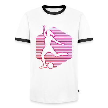 Women's Football Matches Football Players - Men's Ringer Shirt - white/black - Front - AI Model Female 172 light (172cm) & AI Model Male 178 dark (178cm)