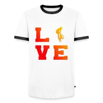 Cycling bmx boys men bike bmx bicycle - Men's Ringer Shirt - white/black - Front - AI Model Female 172 light (172cm) & AI Model Male 178 dark (178cm)