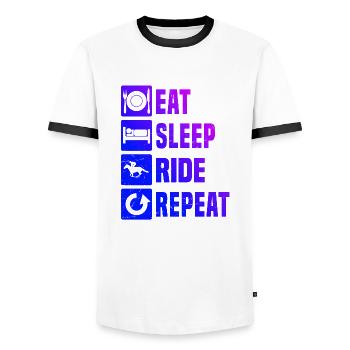 Horse Riding Riding Women Equestrian Racing - Men's Ringer Shirt - white/black - Front - AI Model Female 172 light (172cm) & AI Model Male 178 dark (178cm)