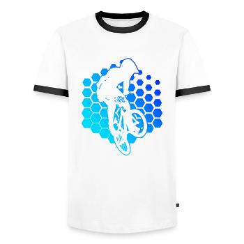 Damen Herren Radfahren bmx jungen bmx bmx fahrrad - Männer Kontrast-T-Shirt - Weiß/Schwarz - Vorne - AI Model Female 172 light (172cm) & AI Model Male 178 dark (178cm)