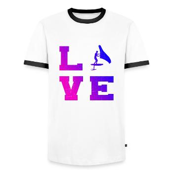 hydrofoil Women Men foilwing wingsurfing - Men's Ringer Shirt - white/black - Front - AI Model Female 172 light (172cm) & AI Model Male 178 dark (178cm)