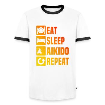 Herren Aikido Kampfsport Martial Arts Aikidoka - Männer Kontrast-T-Shirt - Weiß/Schwarz - Vorne - AI Model Female 172 light (172cm) & AI Model Male 178 dark (178cm)
