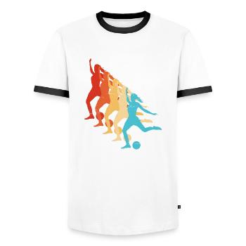 Soccer Fussball Fussballspielen Herren Fussballspi - Männer Kontrast-T-Shirt - Weiß/Schwarz - Vorne - AI Model Female 172 light (172cm) & AI Model Male 178 dark (178cm)