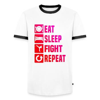 Boxing Kickboxing Kickboxer Women Kickboxing - Men's Ringer Shirt - white/black - Front - AI Model Female 172 light (172cm) & AI Model Male 178 dark (178cm)