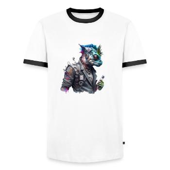 CS Cameleon, animal de la collection Cyber Squad - T-shirt contrasté Homme - blanc/noir - Devant - AI Model Female 172 light (172cm) & AI Model Male 178 dark (178cm)