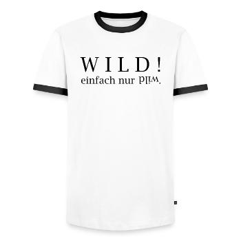 WILD! einfach nur wild. - Männer Kontrast-T-Shirt - Weiß/Schwarz - Vorne - AI Model Female 172 light (172cm) & AI Model Male 178 dark (178cm)