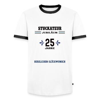 Stuckateur 25 Jahre Jubiläum 25. jähriges Jubi - Männer Kontrast-T-Shirt - Weiß/Schwarz - Vorne - AI Model Female 172 light (172cm) & AI Model Male 178 dark (178cm)