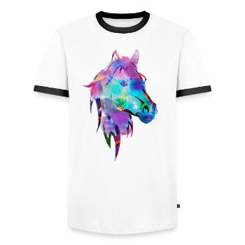 tête de cheval, cheval, aquarelle, coloré, peinture - T-shirt contrasté Homme - blanc/noir - Devant - AI Model Female 172 light (172cm) & AI Model Male 178 dark (178cm)