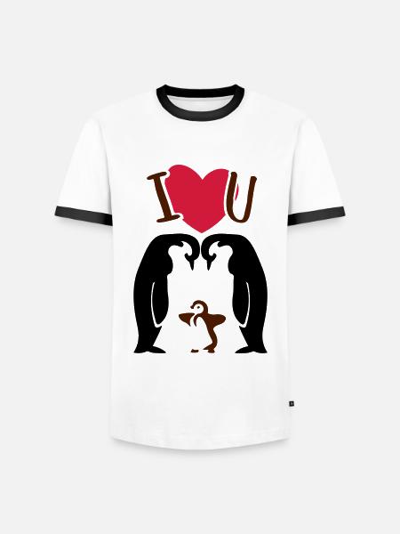 Pinguinfamilie - Pinguin - Eltern - Männer Kontrast-T-Shirt - Weiß/Schwarz