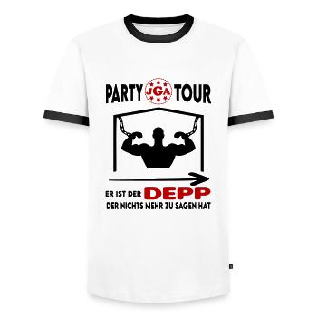 JGA Er ist der Depp der nichts mehr zu sagen hat - Männer Kontrast-T-Shirt - Weiß/Schwarz - Vorne - AI Model Female 172 light (172cm) & AI Model Male 178 dark (178cm)