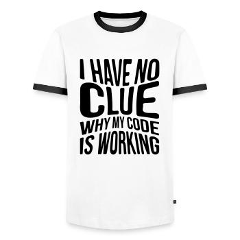 I have no clue why my code is working - Männer Kontrast-T-Shirt - Weiß/Schwarz - Vorne - AI Model Female 172 light (172cm) & AI Model Male 178 dark (178cm)