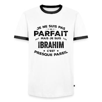 Ibrahim – A Funny and Proud First Name, Legend - Men's Ringer Shirt - white/black - Front - AI Model Female 172 light (172cm) & AI Model Male 178 dark (178cm)