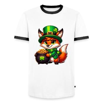 St. Patricks Day Fuchs in Gold - Männer Kontrast-T-Shirt - Weiß/Schwarz - Vorne - AI Model Female 172 light (172cm) & AI Model Male 178 dark (178cm)