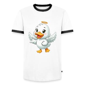 Süße Ente Engelsflügel Heiligenschein Cartoon - Männer Kontrast-T-Shirt - Weiß/Schwarz - Vorne - AI Model Female 172 light (172cm) & AI Model Male 178 dark (178cm)