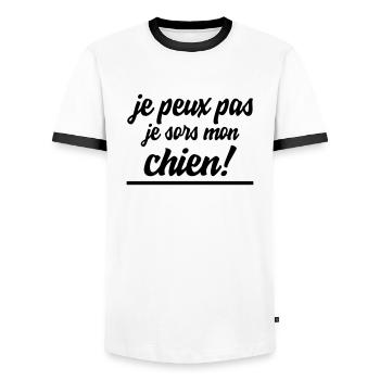 je peux pas je sors mon chien - T-shirt contrasté Homme - blanc/noir - Devant - AI Model Female 172 light (172cm) & AI Model Male 178 dark (178cm)