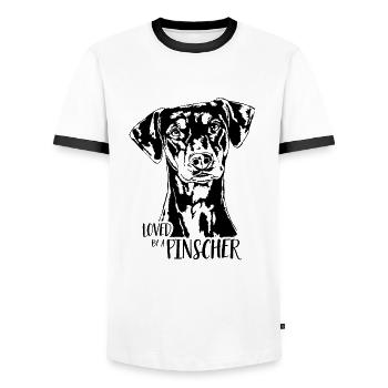 Aimé par un chien Pinscher Dog Saying Wilsigns - T-shirt contrasté Homme - blanc/noir - Devant - AI Model Female 172 light (172cm) & AI Model Male 178 dark (178cm)