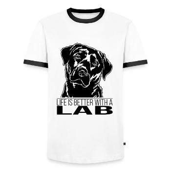 La vie en laboratoire est meilleure Labrador Labbi Chiens Wilsigns - T-shirt contrasté Homme - blanc/noir - Devant - AI Model Female 172 light (172cm) & AI Model Male 178 dark (178cm)