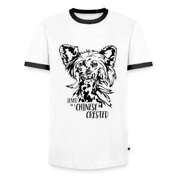 Aimé par un chien chinois à crête Chien Wilsigns - T-shirt contrasté Homme - blanc/noir - Devant - AI Model Female 172 light (172cm) & AI Model Male 178 dark (178cm)
