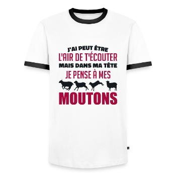 I think of my sheep - Men's Ringer Shirt - white/black - Front - AI Model Female 172 light (172cm) & AI Model Male 178 dark (178cm)