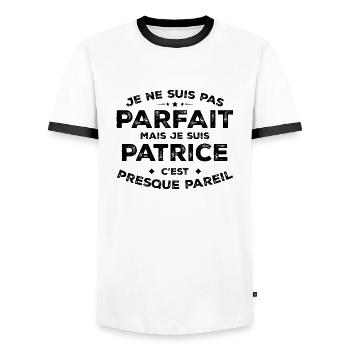 Patrice Ein Name, eine Haltung L'Humor Patrice - Männer Kontrast-T-Shirt - Weiß/Schwarz - Vorne - AI Model Female 172 light (172cm) & AI Model Male 178 dark (178cm)