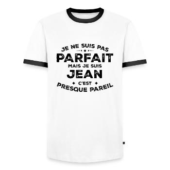 Jean Un Prénom, Une Attitude L’Humour Jean - T-shirt contrasté Homme - blanc/noir - Devant - AI Model Female 172 light (172cm) & AI Model Male 178 dark (178cm)