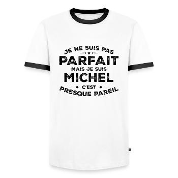 Michel Un Prénom, Une Attitude L’Humour Michel - T-shirt contrasté Homme - blanc/noir - Devant - AI Model Female 172 light (172cm) & AI Model Male 178 dark (178cm)