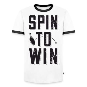 Spin To Win Pingpong Outfit Table Tennis Player - Men's Ringer Shirt - white/black - Front - AI Model Female 172 light (172cm) & AI Model Male 178 dark (178cm)