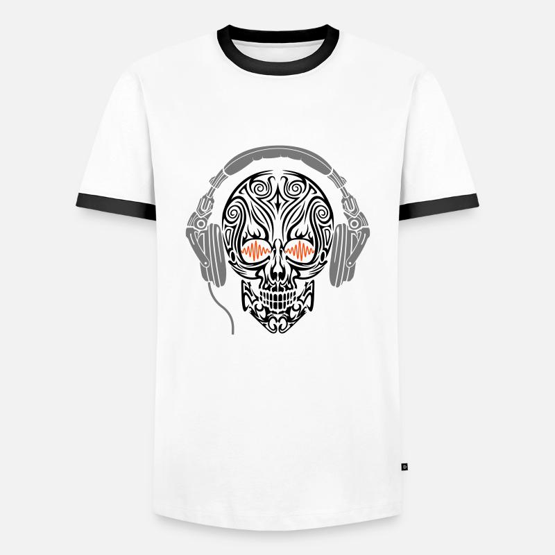 Schädel-Kopfhörer - Männer Kontrast-T-Shirt - Weiß/Schwarz