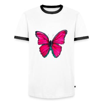 Pinker Schmetterling - Männer Kontrast-T-Shirt - Weiß/Schwarz - Vorne - AI Model Female 172 light (172cm) & AI Model Male 178 dark (178cm)