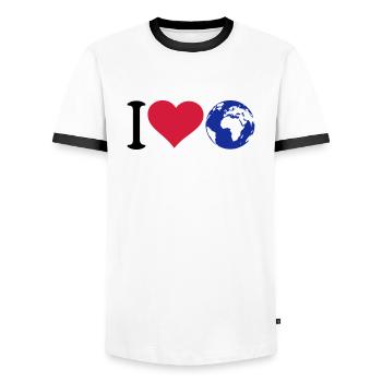 I love our planet - Men's Ringer Shirt - white/black - Front - AI Model Female 172 light (172cm) & AI Model Male 178 dark (178cm)