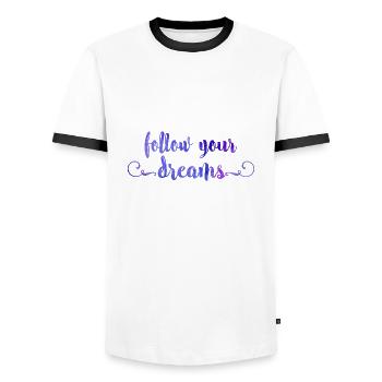 Follow your dreams - Männer Kontrast-T-Shirt - Weiß/Schwarz - Vorne - AI Model Female 172 light (172cm) & AI Model Male 178 dark (178cm)