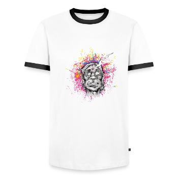 headshot - Men's Ringer Shirt - white/black - Front - AI Model Female 172 light (172cm) & AI Model Male 178 dark (178cm)