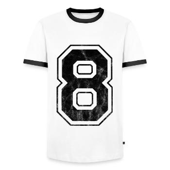 Nummer 8 - Männer Kontrast-T-Shirt - Weiß/Schwarz - Vorne - AI Model Female 172 light (172cm) & AI Model Male 178 dark (178cm)