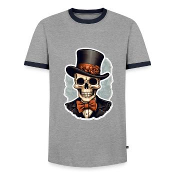 Totenkopf mit Zylinder Halloween - Männer Kontrast-T-Shirt - Grau/Navy  - Vorne - AI Model Female 172 light (172cm) & AI Model Male 178 light (178cm)