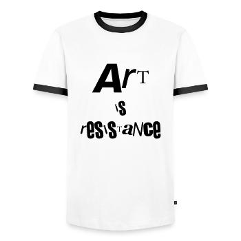 art is resistance - T-shirt contrasté Homme - blanc/noir - Devant - AI Model Female 172 light (172cm) & AI Model Male 178 dark (178cm)