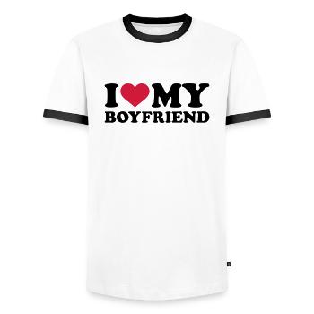 I love my boyfriend - T-shirt contrasté Homme - blanc/noir - Devant - AI Model Female 172 light (172cm) & AI Model Male 178 dark (178cm)