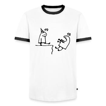 19 years: Farewell age 18 years, Happy 19th birthday - Men's Ringer Shirt - white/black - Front - AI Model Female 172 light (172cm) & AI Model Male 178 dark (178cm)