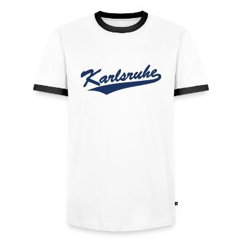 Karlsruhe Baseball Style - Männer Kontrast-T-Shirt - Weiß/Schwarz - Vorne - AI Model Female 172 light (172cm) & AI Model Male 178 dark (178cm)