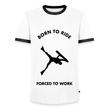 Born to Ride - Men's Ringer Shirt - white/black - Front - AI Model Female 172 light (172cm) & AI Model Male 178 dark (178cm)