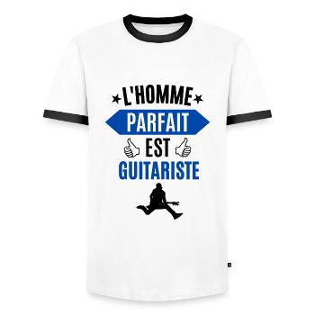 L'homme parfait est guitariste - T-shirt contrasté Homme - blanc/noir - Devant - AI Model Female 172 light (172cm) & AI Model Male 178 dark (178cm)