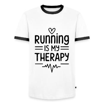 Laufen ist meine Therapie, Humor, Läufertherapie - Männer Kontrast-T-Shirt - Weiß/Schwarz - Vorne - AI Model Female 172 light (172cm) & AI Model Male 178 dark (178cm)