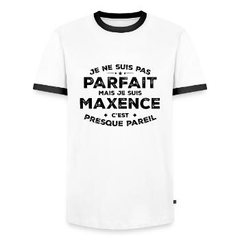 Maxence Un Prénom, Une Attitude L’Humour Maxence - T-shirt contrasté Homme - blanc/noir - Devant - AI Model Female 172 light (172cm) & AI Model Male 178 dark (178cm)