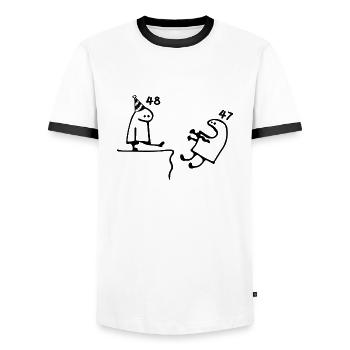 48 years: Farewell age 47 years, Happy 48th birthday - Men's Ringer Shirt - white/black - Front - AI Model Female 172 light (172cm) & AI Model Male 178 dark (178cm)