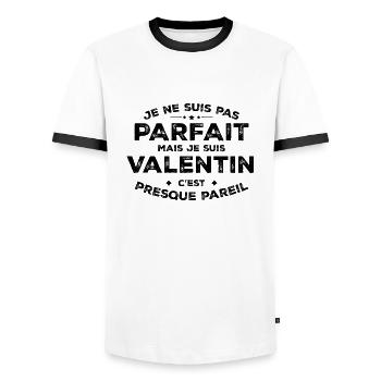 Valentin A name, an attitude Humor Valentine - Men's Ringer Shirt - white/black - Front - AI Model Female 172 light (172cm) & AI Model Male 178 dark (178cm)